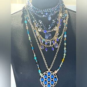 Set of 10 blue tone necklaces